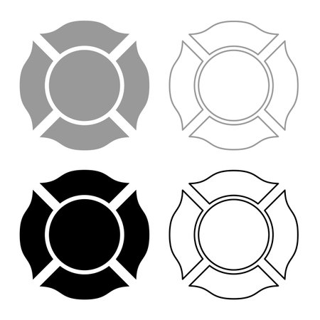 Firefighter cross Malta emblem fire fighter dept set icon grey black color vector illustration image simple solid fill outline contour line thin flat styleのイラスト素材