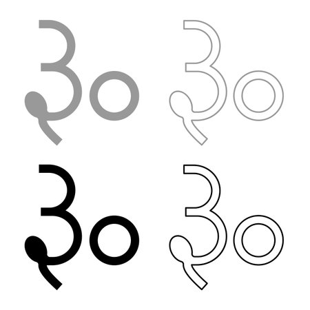 Rupee Gujarat Indian money currency symbol sign set icon grey black color vector illustration image simple solid fill outline contour line thin flat styleのイラスト素材