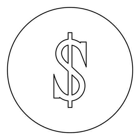 Dollar symbol sign currency icon in circle round black color vector illustration image outline contour line thin style simpleのイラスト素材