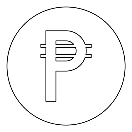 Filipino Peso sign symbol currency icon in circle round black color vector illustration image outline contour line thin style simpleのイラスト素材