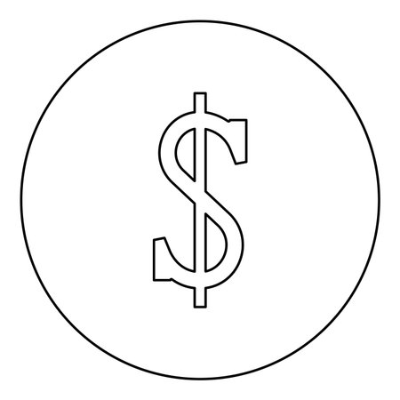Dollar symbol sign currency icon in circle round black color vector illustration image outline contour line thin style simpleのイラスト素材