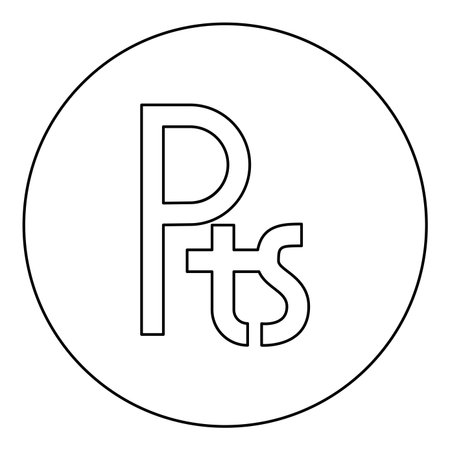 Peseta currency symbol sign money icon in circle round black color vector illustration image outline contour line thin style simpleのイラスト素材