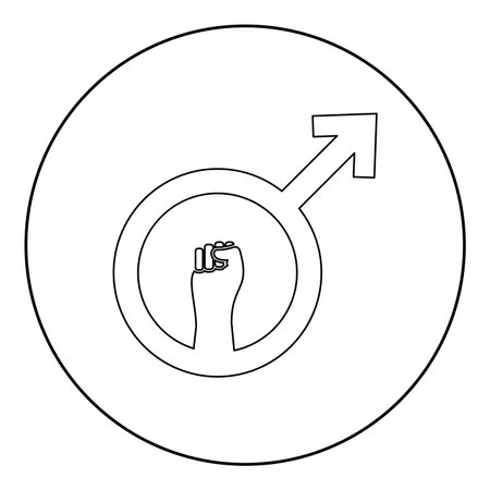Anti feminism male symbol sign raised fist icon in circle round black color vector illustration image outline contour line thin style simpleのイラスト素材