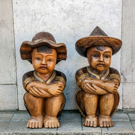 Portugal , Sintra . Figures in national clothes - jewelry on one of the central streets of the city.の写真素材