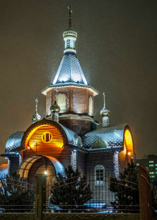 Russia, Rostov-on -Don, Church of St. George the Victorious - night , Christmas blizzard .の写真素材