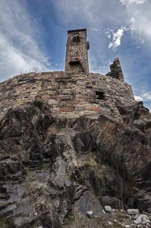 Georgia, the Georgian Military Road , the village of Sno . Centuries-old stone watchtowers .のeditorial素材