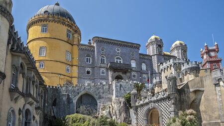 Pena Palace - Palace in Portugal, located on a high cliff above Sintra and offers a fantastic pseudomedieval style.のeditorial素材