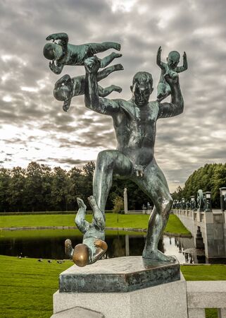 Oslo - the capital of Norway. Vigeland Sculpture Park - Frogner Park. Sculpture Man chasing four geniuses.のeditorial素材