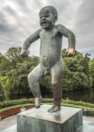 Oslo - the capital of Norway. Vigeland Sculpture Park - Frogner Park. Sculpture Angry kidのeditorial素材