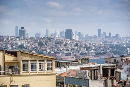 Turkey, Istanbul. Views of old town rooftops and buildings of modern construction.のeditorial素材