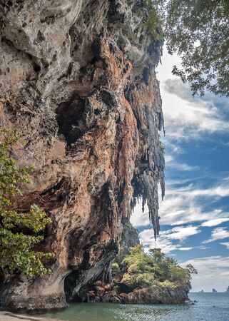 Thailand, Krabi province, near the village of Ao Nang. Unusual beach Reilly; bizarre, as if carved karst cliffs.の写真素材