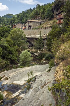 Spain, Catalonia . Rupit - mountain village , built on top of the basalt rocks in the national park...