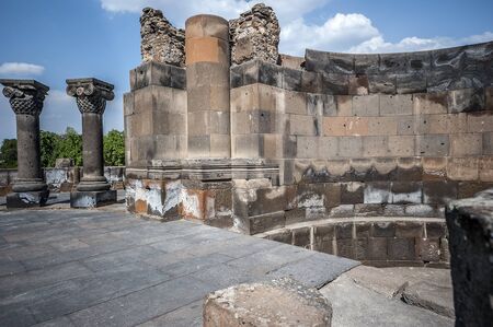 Armenia. The restored ruins of the temple of Zvarnots (the Temple of Vigilant Angels), built in the seventh centuryの写真素材