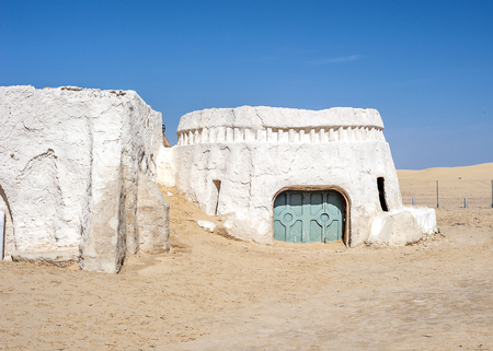 Tunisia, between the Sahara desert and the salt lake of Schott El Jerid. Scenery for the movieの写真素材