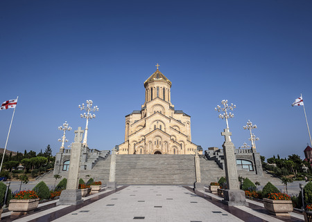 Georgia, Tbilisi. The main cathedral of the Georgian Orthodox Church Temple Tsminda Sameba (Holy...