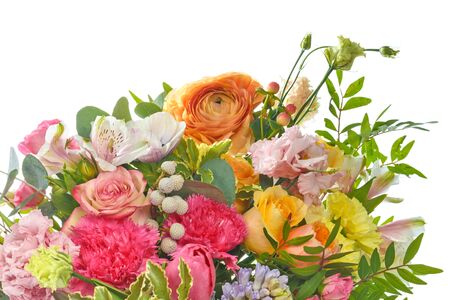 Beautiful bouquet of bright flowers isolated on white
