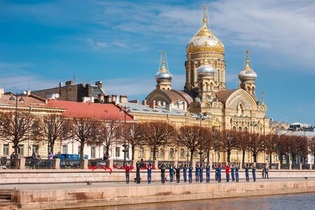 Saint-Petersburg, Russia - April 16, 2016: view on the Assumption Church on Vasilevsky Island in Petersburgのeditorial素材