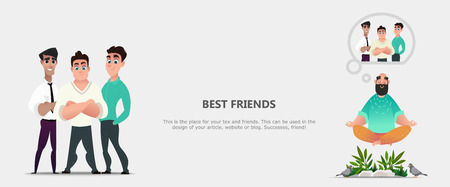Vector illustration with guys. Best Friends concept. Young man dreams of friendship. People...