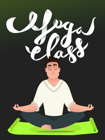 Yoga Class lotus skill and lettering Yoga Class. Concept of meditation. Modern vector illustration. Use for web designのイラスト素材