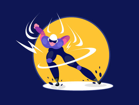 Speed skater. Speedskater athlete speed skating ice arena. Man skating on ice rink. Speed skating race skater athlete winter sport man. Vector isolated flat illustration in cartoon style.のイラスト素材