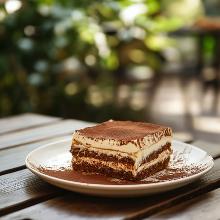 Classic Tiramisu with Cocoa Powder and Coffee-Soaked Layers.の素材
