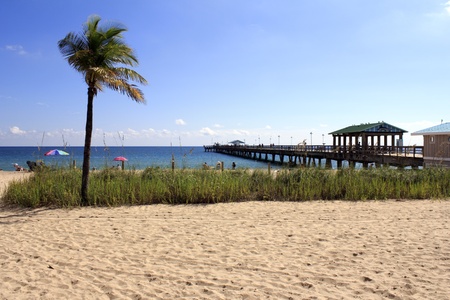 Sunbathing vacationers along the shores of Lauderdale-by-the-Sea, Florida on a beautiful autumn day with Anglerの写真素材
