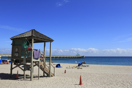 DEERFIELD BEACH, FLORIDA - FEBRUARY 1  Ocean Rescue has one Captain, a couple of Lieutenants, 20 part time lifeguards and thirteen full time guards on February 1, 2013 in Deerfield Beach, Florida のeditorial素材