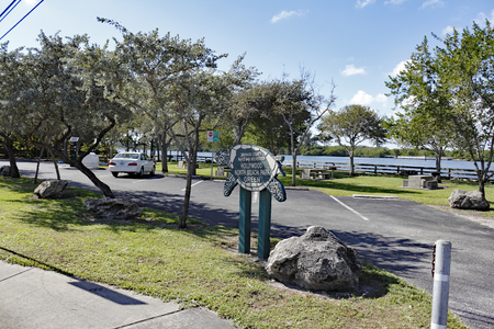 Hollywood, FL, USA - December 7, 2014: Near North Ocean Drive and Green Street this park views the adjoining Intracoastal Waterway. Hollywood North Beach Park, FLのeditorial素材