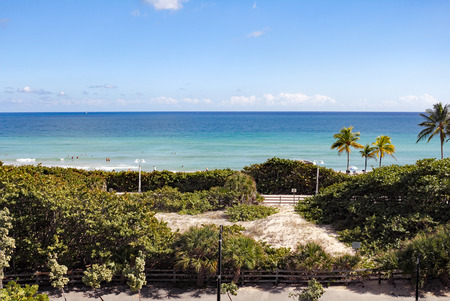 Hollywood, FL, USA - December 7, 2014: Sunny view from a watch tower over looking Hollywood North Beach Park. High up view of a protected natural area and Hollywood beach.のeditorial素材