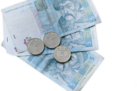 Ukranian money. Five grivna hrivnya new coins and old paper bill. Money of Ukraine. Ukrainian...