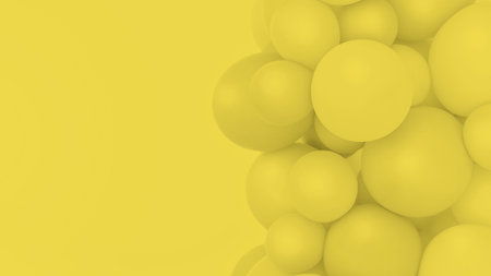 yellow balloons background, punchy pastel colored and soft focus. yellow and gray balloons photo wall birthday decoration. background Copy space. Web banner. Wedding party. 2021 trendy colorの写真素材