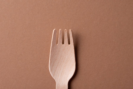 disposable wooden fork for fast food and picnic. minimalism. reuse conceptの写真素材