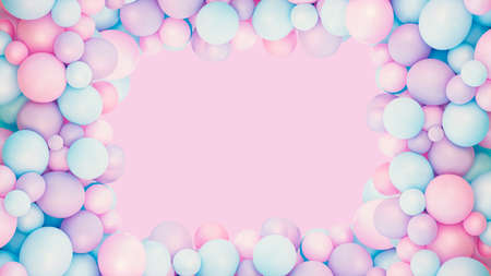Colorful balloons background, punchy pink and mint pastel colored and soft focus. Party festive...