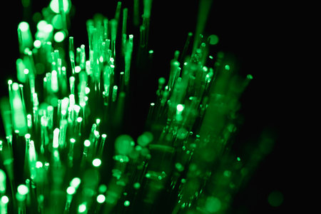 abstract green on black bokeh background overlay layer. sparks and blowing. festive background. Sparkling magical dust particles.の写真素材