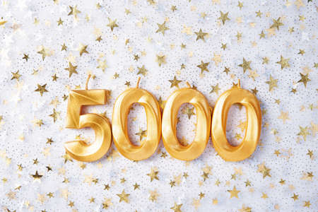 5000 followers card. Template for social networks, blogs. Festive Background Social media celebration banner. 5k online community fans. 5 five thousand subscriberの写真素材