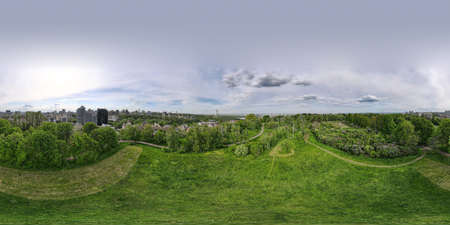 Full aerial view panorama 360 degrees of Kyiv city, Grishka Botanical Garden. spherical panoramic view, Small globe Kievの写真素材