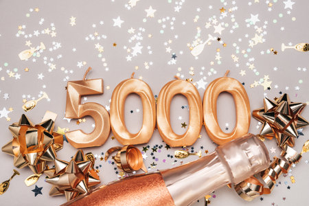5000 followers card. Template for social networks, blogs. Festive Background Social media celebration banner. 5k online community fans. 5 five thousand subscriberの写真素材