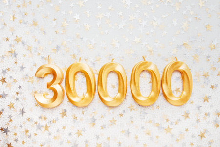 30000 followers card. Template for social networks, blogs. Festive Background Social media celebration banner. 30k online community fans. 30 thirty thousand subscriberの写真素材