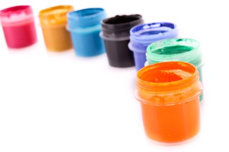 Gouache pots isolated on whiteの写真素材