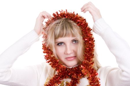 Girl with christmas decorationの写真素材