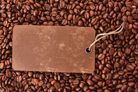 Coffee beans with labelの写真素材