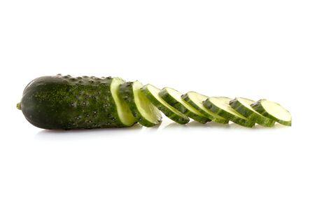 Sliced Cucumber isolated on whiteの写真素材