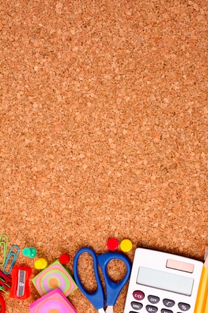 Stationery on cork boardの写真素材