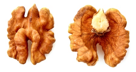 Closeup of a walnut isolated on white background
