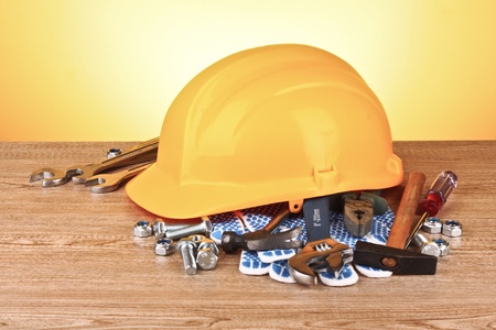 Tools on wooden surface