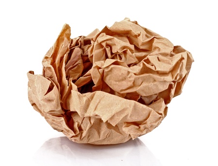 Brown crumpled paper balls isolated on whiteの写真素材