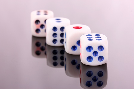 Dices isolated on gray backgroundの写真素材