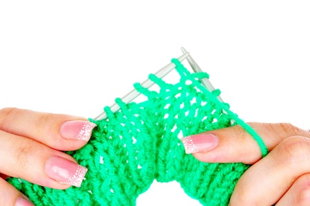 Process of knitting isolated on white