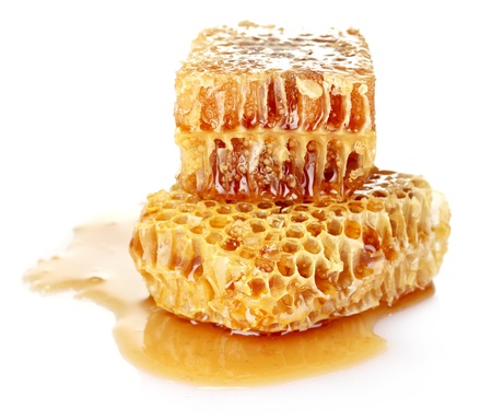 Beautiful combs and honey isolated on whiteの写真素材