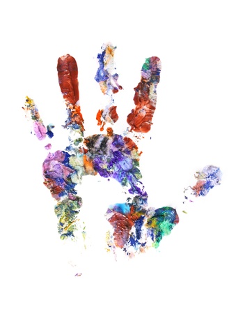 color hand print on white isolatedの写真素材